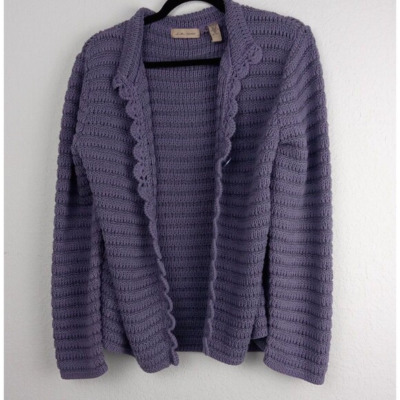 Cardigan Sweater Women's XL Lavender Purple One Button Chunky Knit Grandmacore - Picture 2 of 15